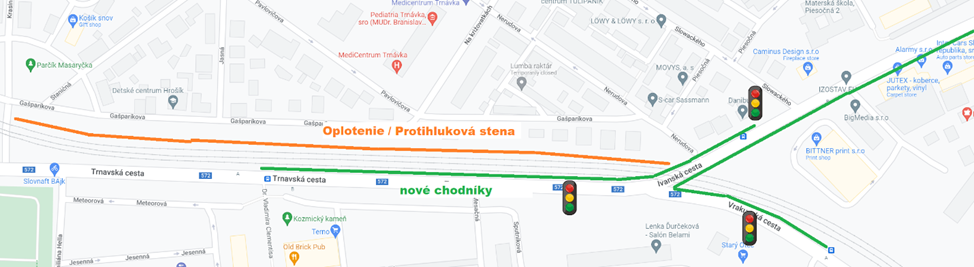 navrhovane riesenie chodnikov priecestie ivanska cesta